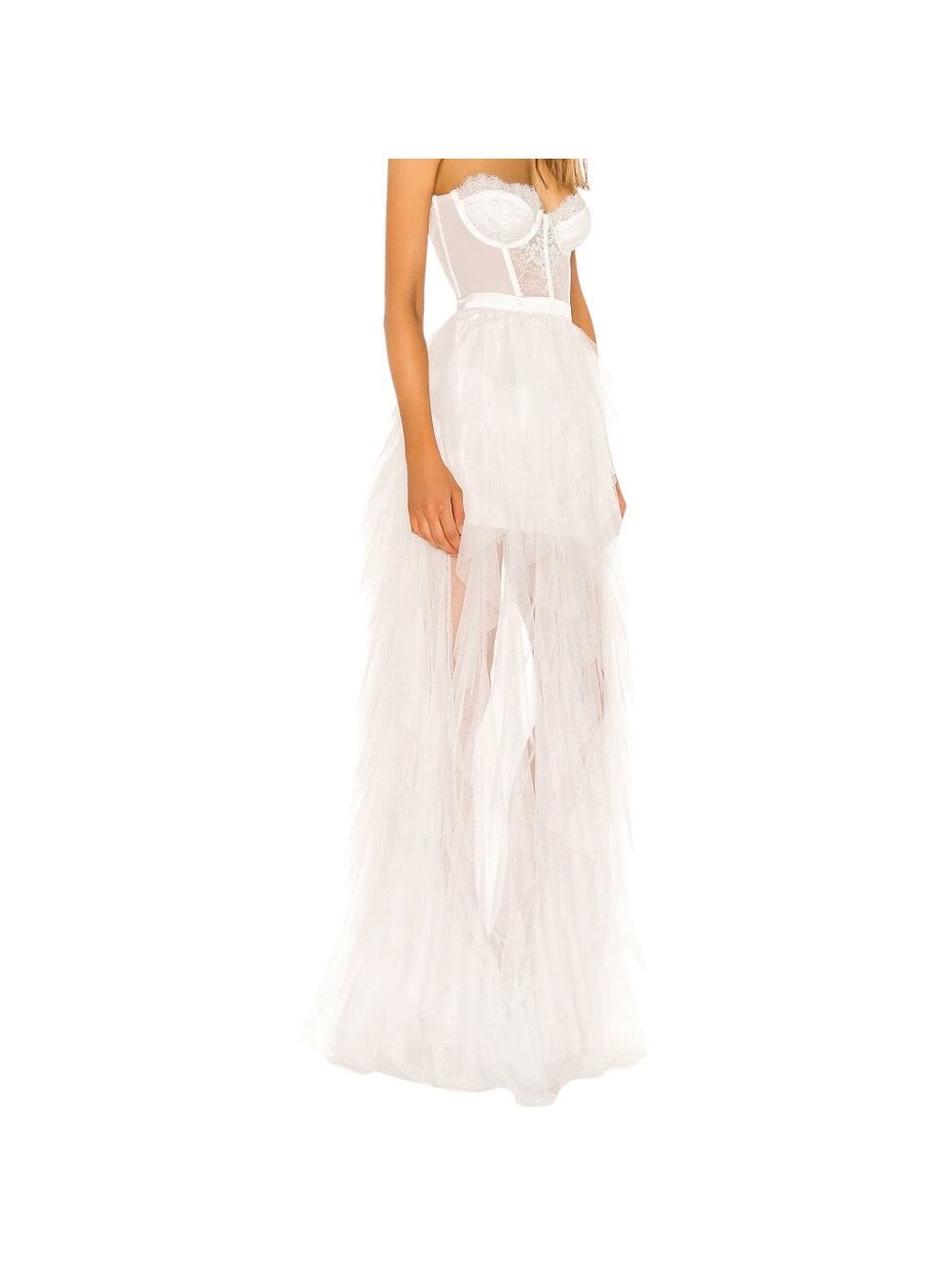 For Love & Lemons White Corset Tulle High Low Bridal Dress Small